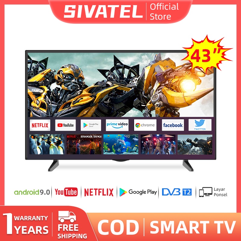 SIVATEL 43-inci HD 9.0Android Smart TV-Desain Tanpa Batas-Dolby Sound-Voice Control-WIFI-Bluetooth-U