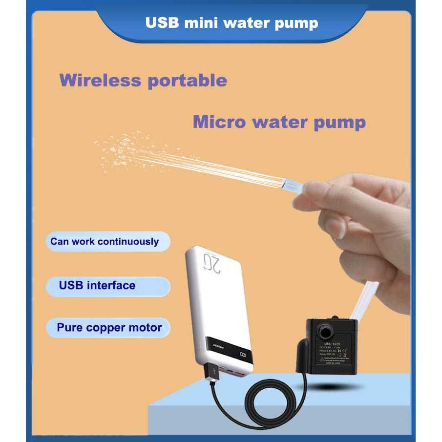 Pompa Air Mini USB Celup Submersible Brushless DC 5V 2M 200L / H Aquarium Akuarium Hidroponik DLL Bisa Menggunakan Powerbank