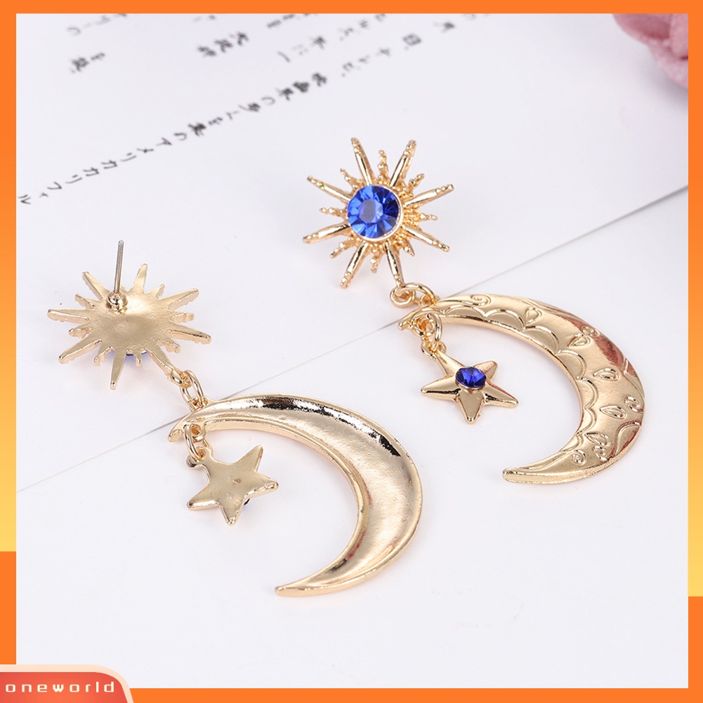 [WONE] Fashion Wanita Safir Imitasi Bintang Bulan Menjuntai Ear Stud Earrings Perhiasan Hadiah