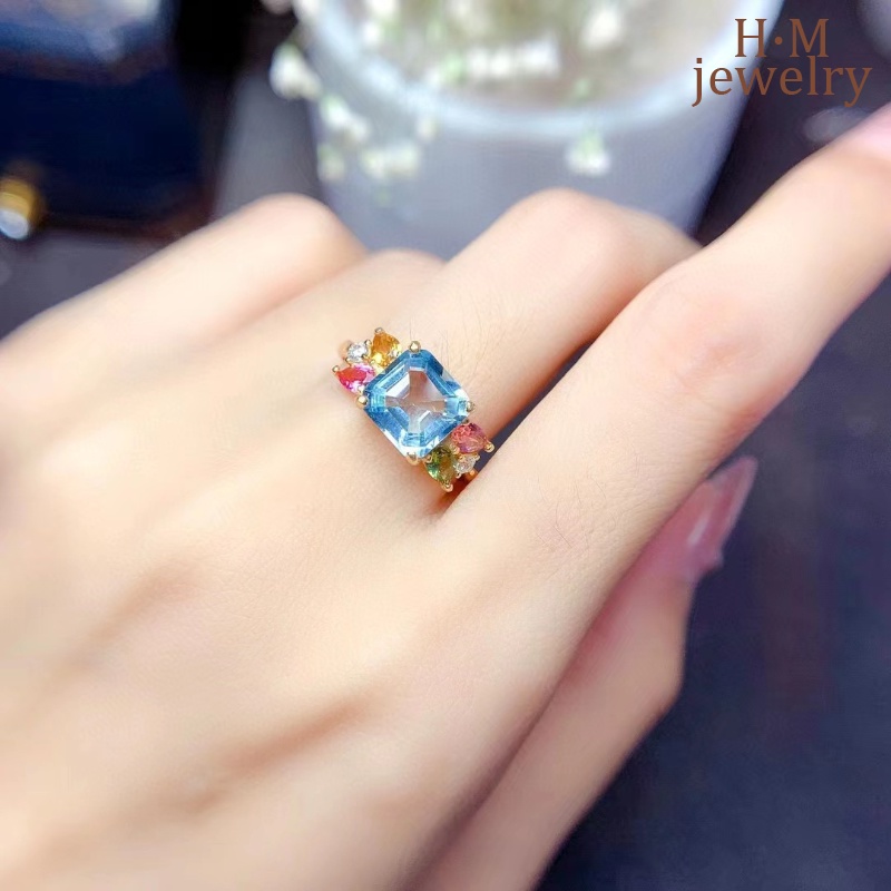 Cincin Emerald Topaz Baru Aquamarine Open Jewelry