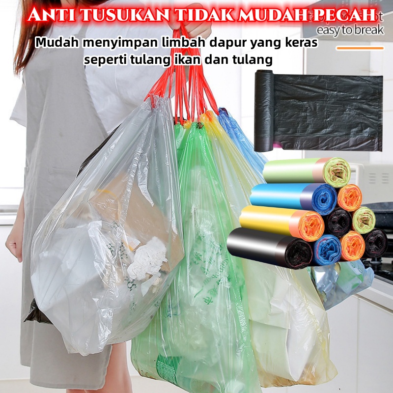 Kantong Plastik Sampah Roll Dengan Tali Pengikat Isi 15 Lembar / Tas Kresek Sampah Dapur Gulung Serbaguna Sekali Paka COD