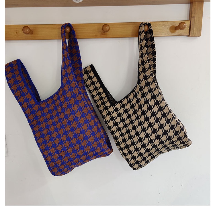 𝐄𝐁𝐒 ✅ TW019 Tas Bene Korean Knitted Checkered Tote Bag Tas Rajut Motif New Totebag Buffollow Vacay Viral Bangkok Import