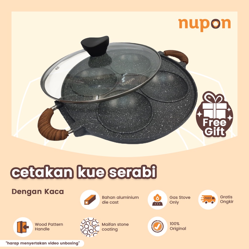 NUPON Panci Cetakan Kue Serabi Pancake 4 Lubang Cake Pan Anti Lengket Maifan Stone Alat Masak Perala