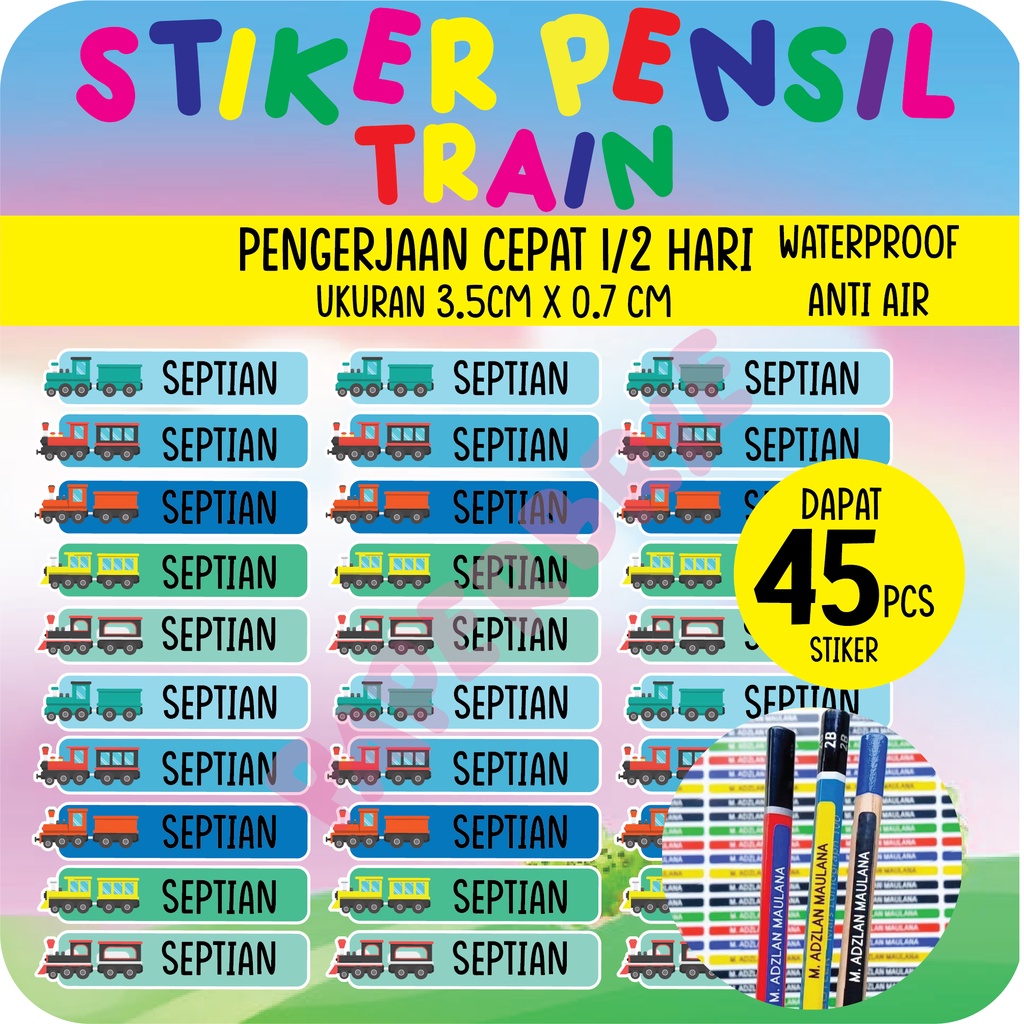 [stiker pensil train] Sticker Nama Anak pensil lucu label nama anak stiker crayon