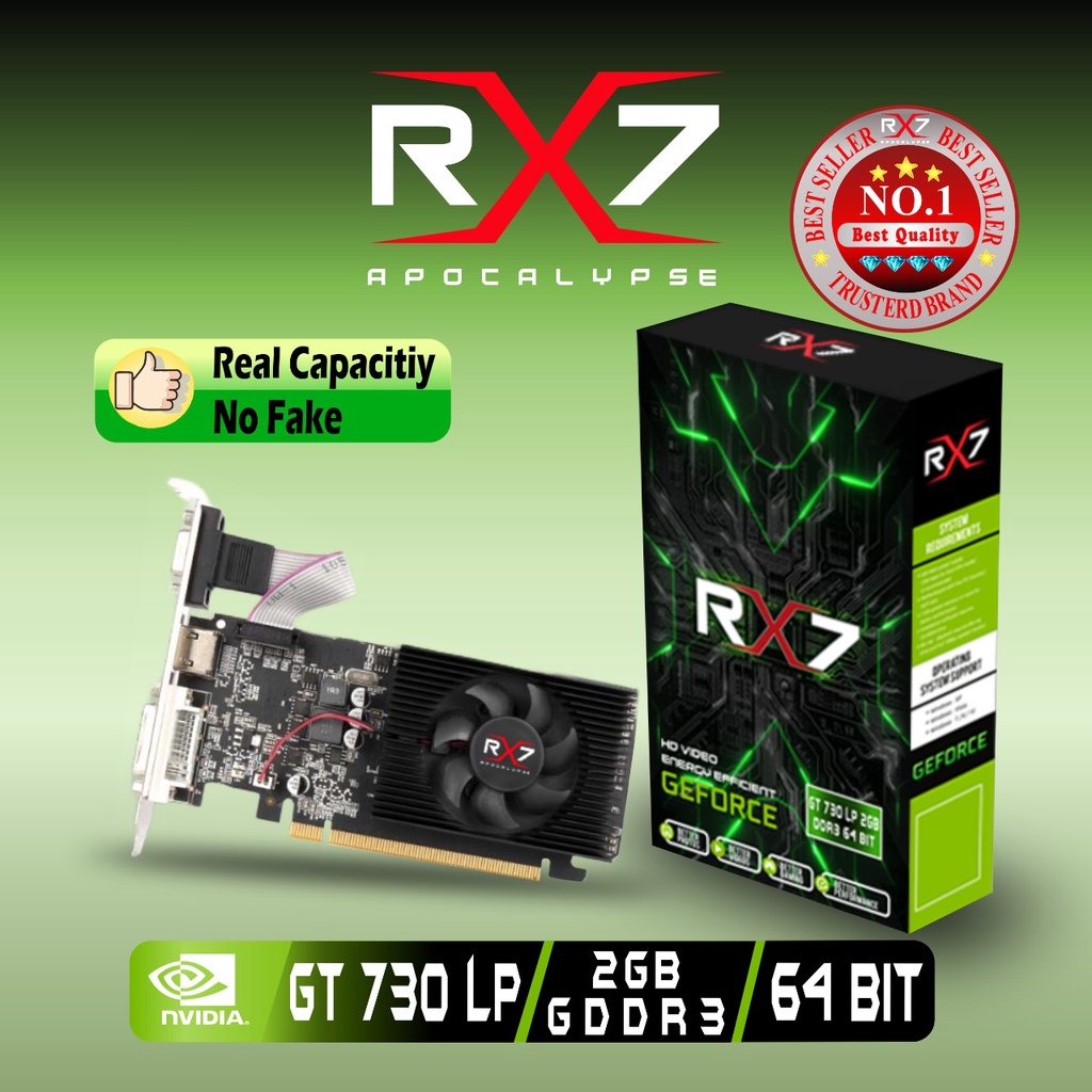 VGA CARD RX7 GT 730 LP 2GB DDR3 64 BIT REAL CAPACITY RESMI