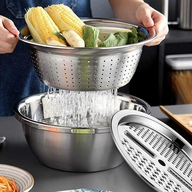 Best Arrival Baskom Parut Stainless Serbaguna - Parutan Baskom 3in1 Stainless Steel