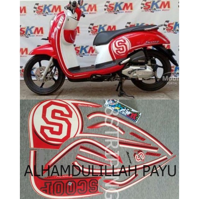 STIKER STRIPING LIS STANDAR ORI HONDA SCOOPY F1 FI MERAH PUTIH TAHUN 2014 POLET