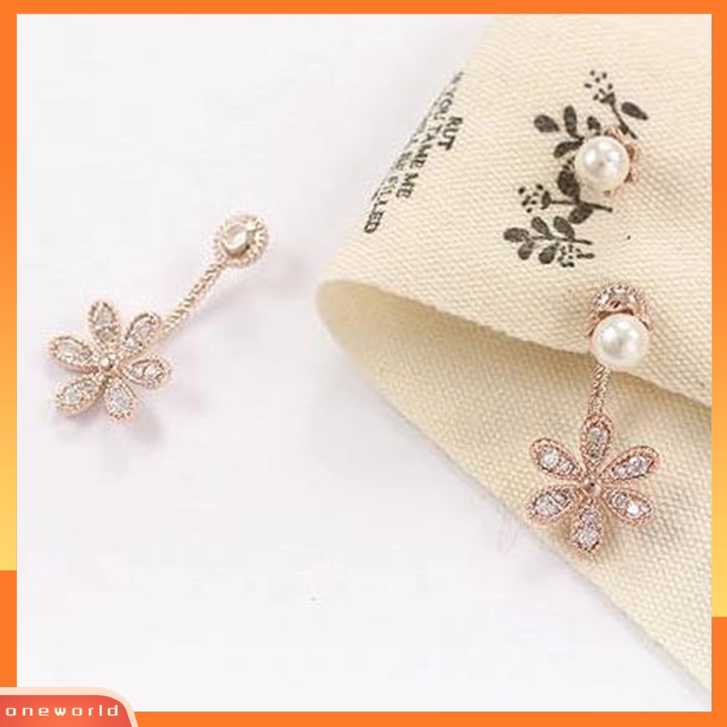 [WONE] Anting Wanita Manis Lima Daun Bunga Berlian Imitasi Mutiara Ear Studs Untuk Pernikahan