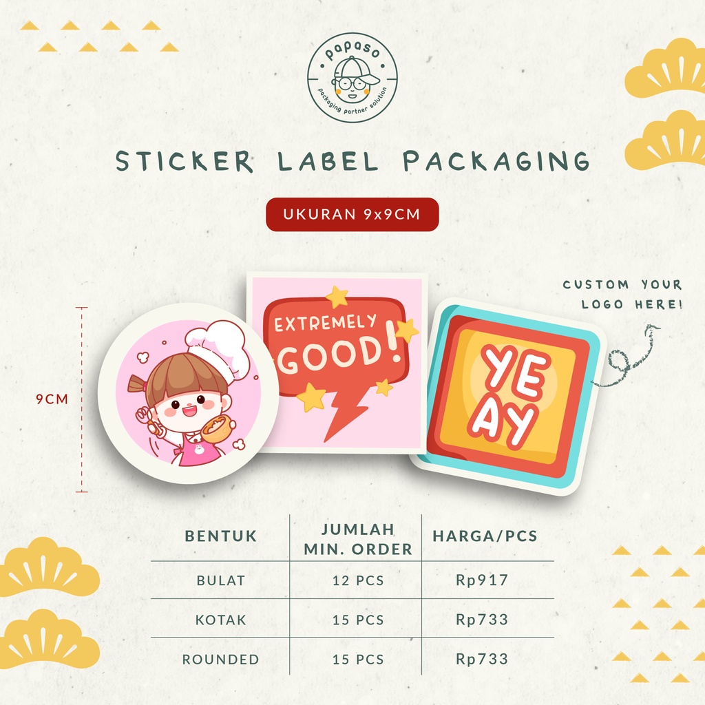 

Sticker Label 9x9cm / Stikcer Kemasan Makanan / Sticker Bulat Kotak / Sticker Segel