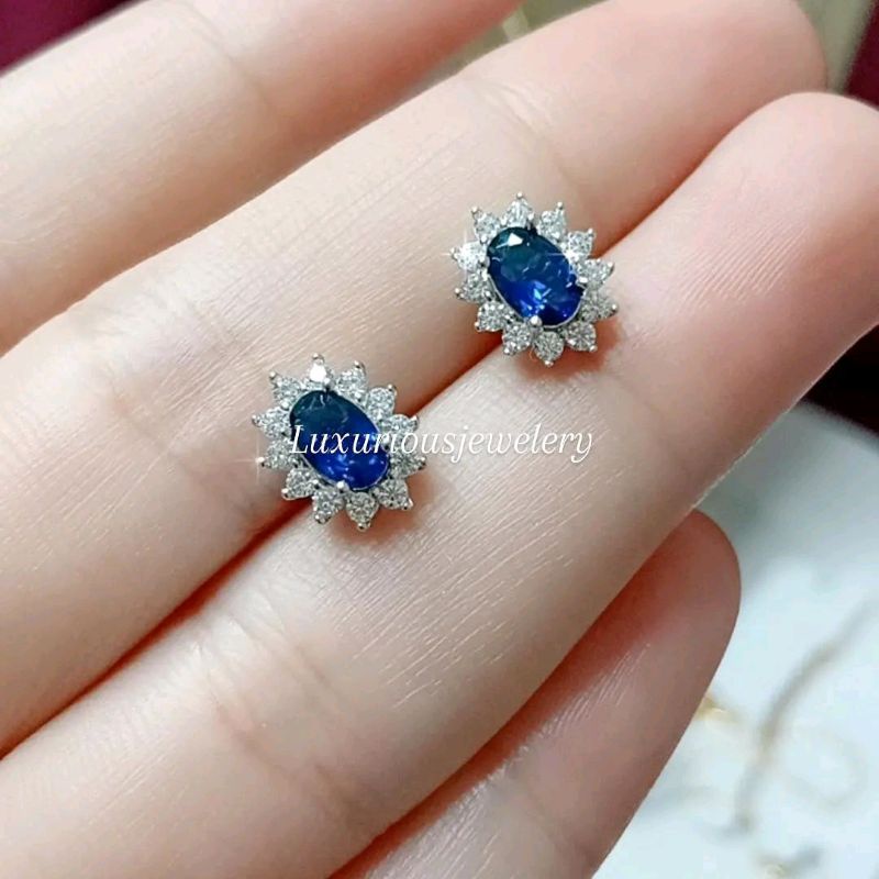 Anting tusuk Premium blue sapphire