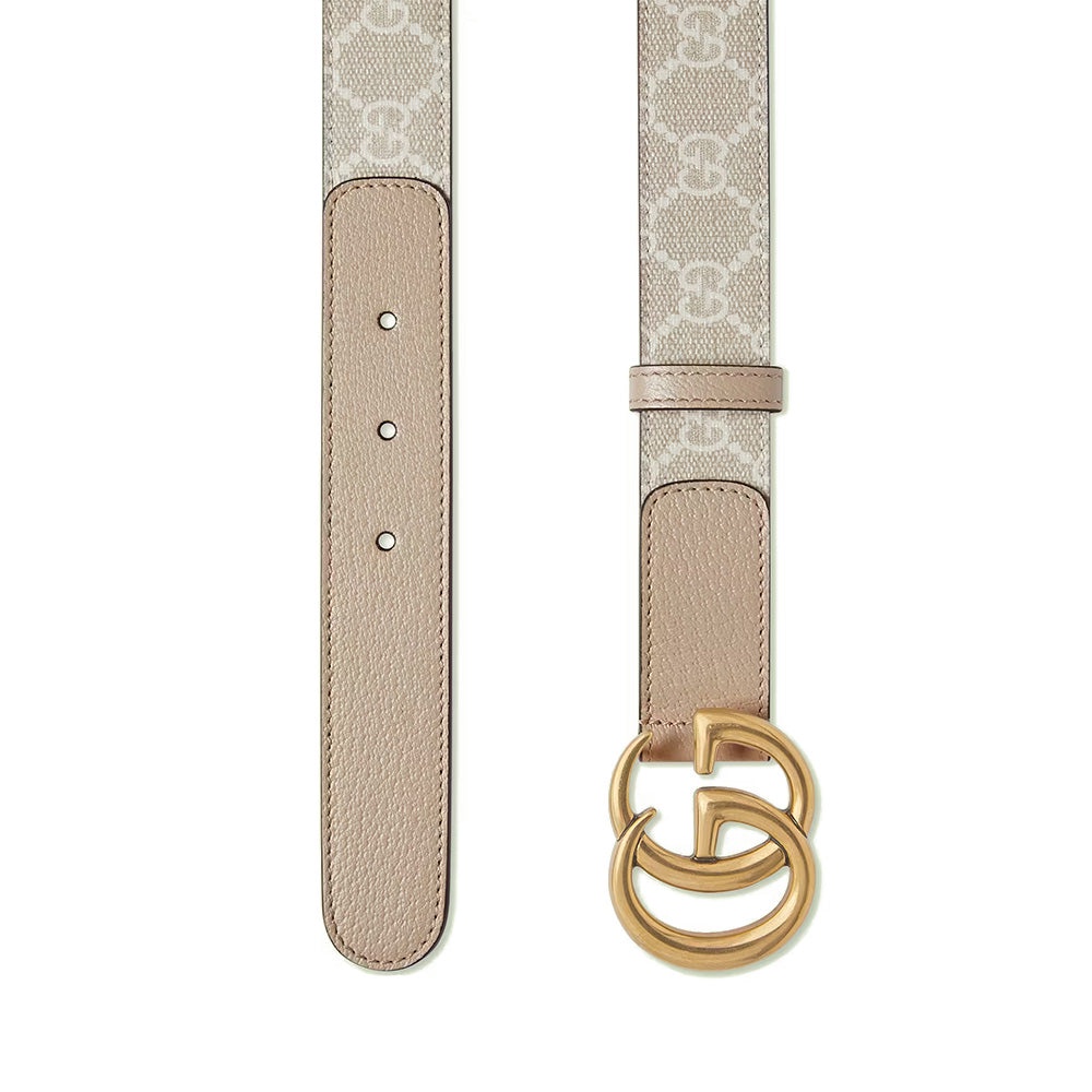 GG Marmont Supreme and Leather Belt 2cm Beige/Nude GHW 100% Original