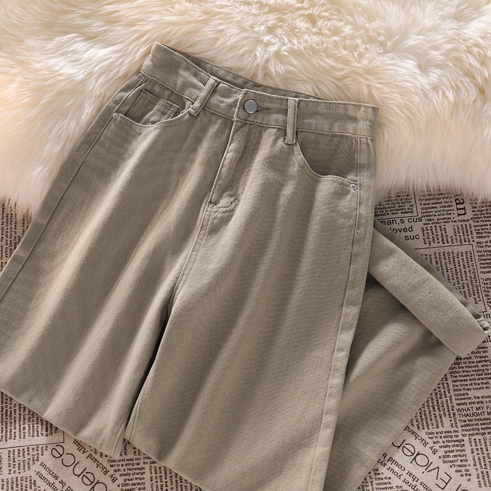 Import Khaki Highwaist Loose Celana Jeans Wanita / Korean Fashion Kulot Jeans Wanita