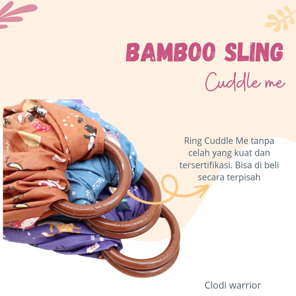 Cuddle Me Bamboo Ring Sling Polos motif Gendongan Bayi Samping Multifungsi bisa dipakai newborn support M shape