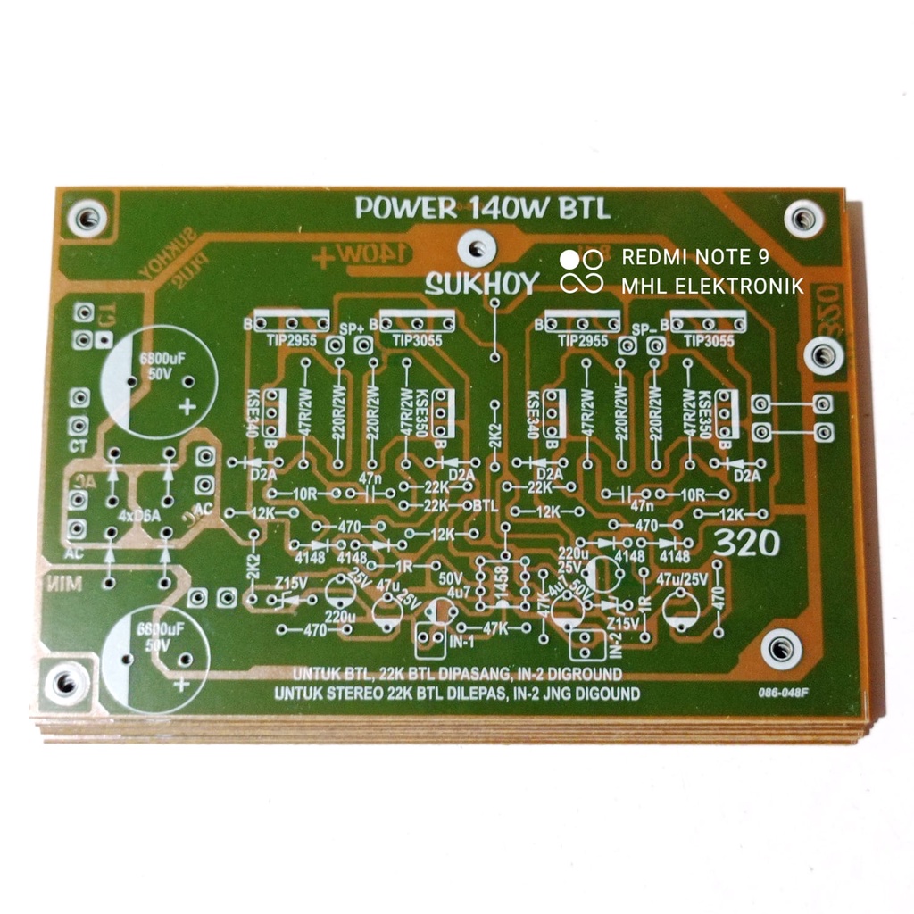 PCB Power Amplifier BTL 140Watt plus Power supply SUKHOY 320