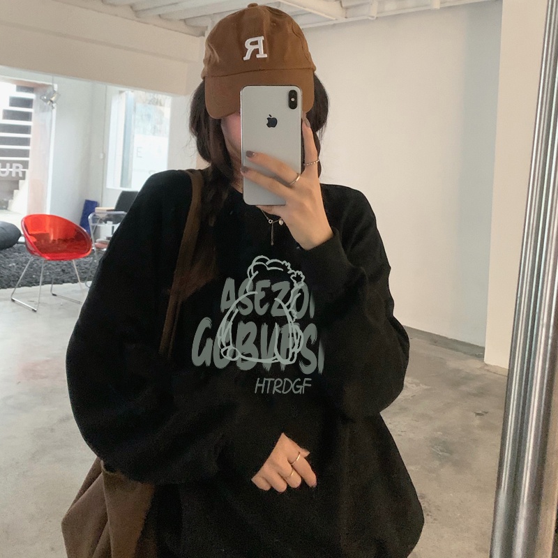 EUNII Sweater Lengan Panjang Cartoon Cute Bear Korean Style/Hoodie Oversize/Baju Wanita/Switer Wanita