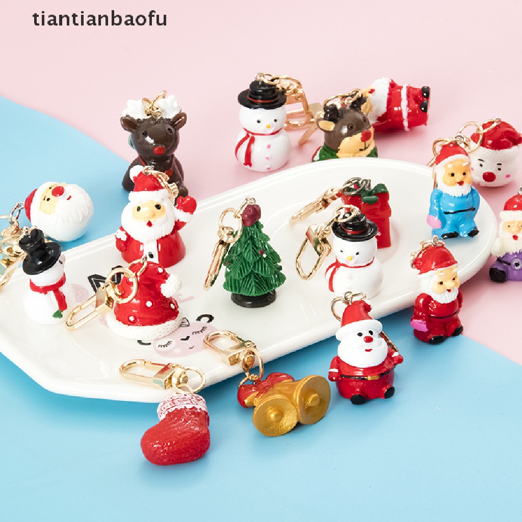 [tiantianbaofu] Kartun Natal Gantungan Kunci Hadiah Perhiasan Lucu Kartun Santa Claus snowman Topi Pohon Natal elk bell Liontin Butik