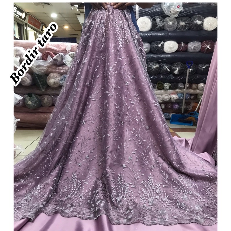 MURAH!! Kain bahan tille akar bordir / bahan kebaya brokat tille (CEPLOK BORDIR).