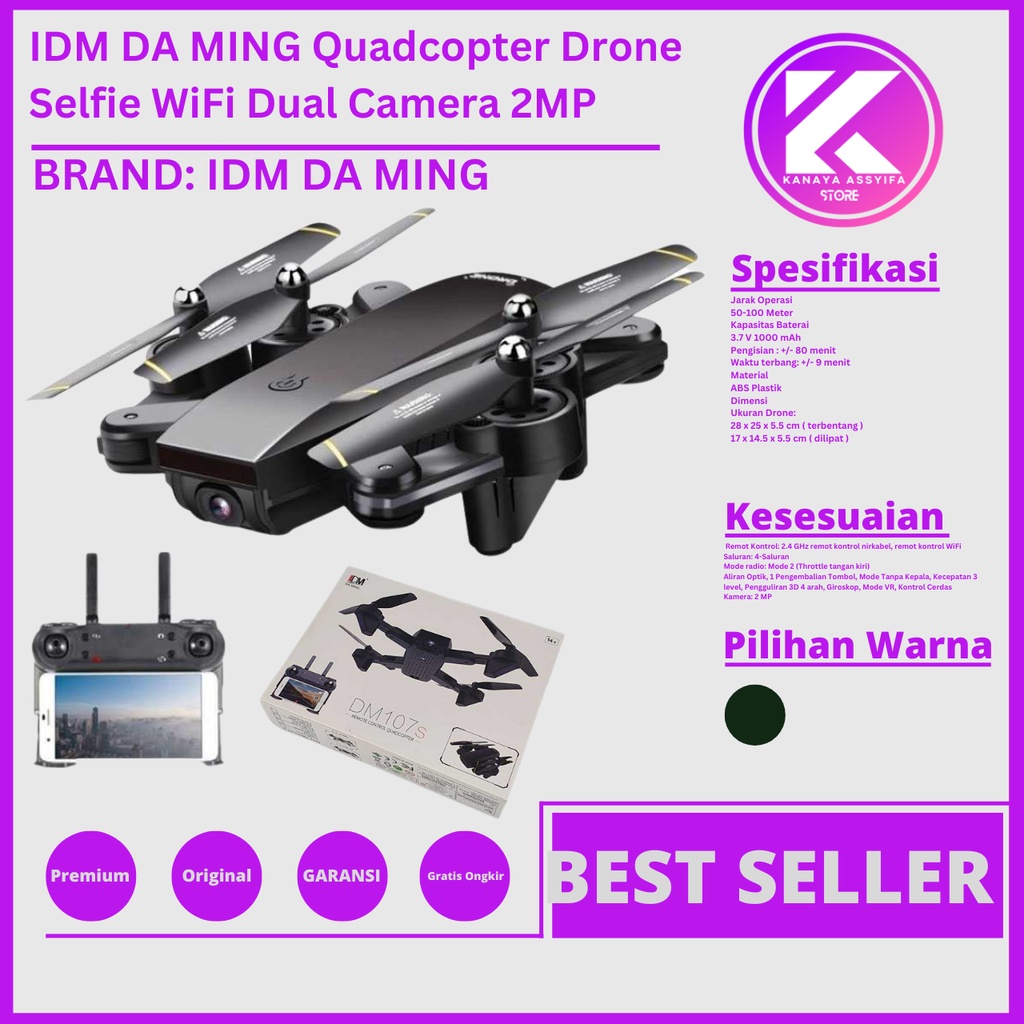 Murah Bergaransi IDM DA MING Quadcopter Drone Selfie WiFi Dual Camera 2MP - DM107S