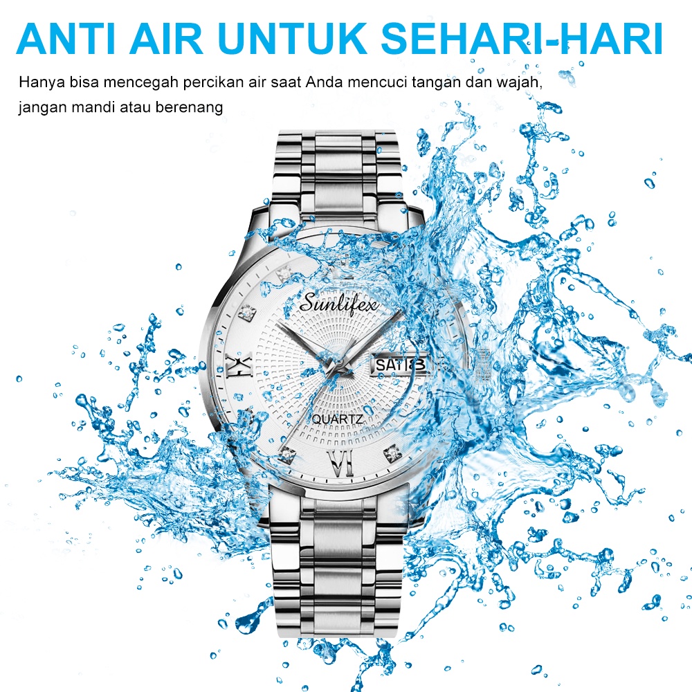 Sunlifex Jam Tangan Pria 9011 Anti Air Kuarsa Original Tali Stainless Steel Calendar Bisnis Santai Jam Tangan Cowok-6