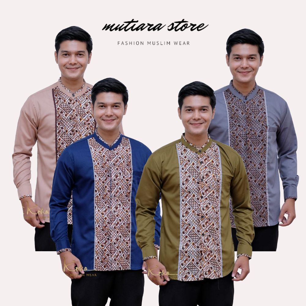 Baju Koko Kombinasi Batik Lengan Panjang Motif Zayyed | Baju Koko Lengan Panjang