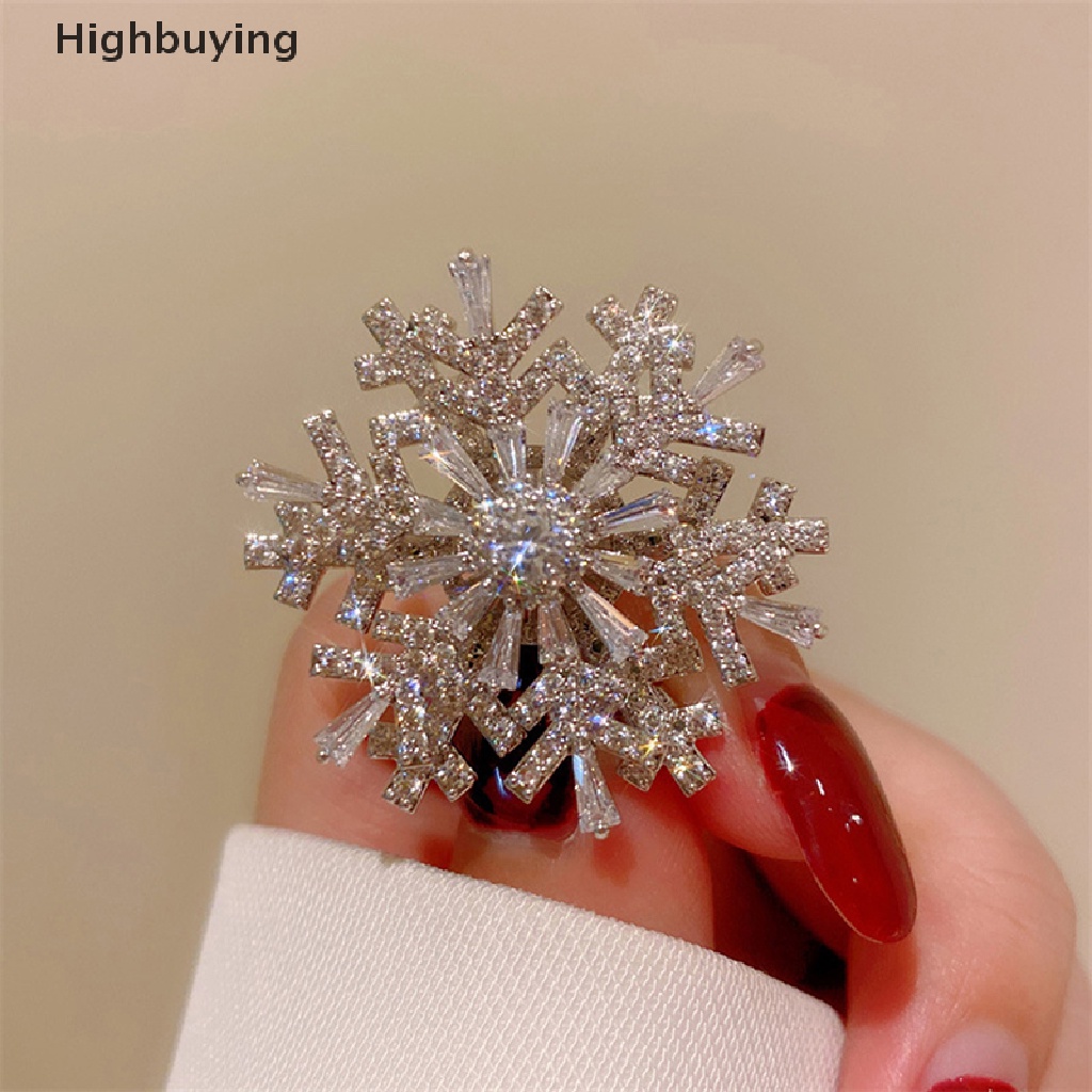 Hbid Fashion Pin Ch Rotatable Spinner Kristal Berlian Imitasi Bros Snowflake Bros Pin Untuk Wanita Pernikahan Perhiasan Bros Aksesori Glory