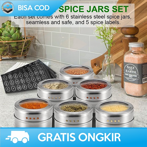 TEMPAT BUMBU MAGNETIK WADAH PENYIMPANAN GARAM GULA LADA SPICE JAR C121