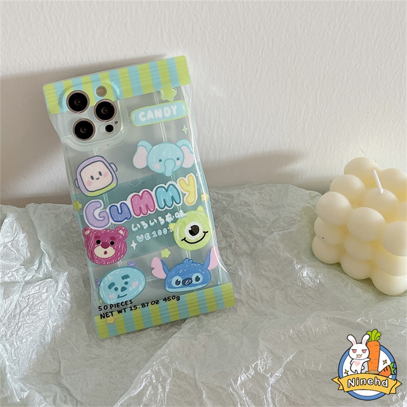 IPHONE Casing Kompatibel Untuk Iphone14 13 12 11 Pro Max X Xr Xs Max8 7 6 6s Plus SE Strawberry Bear Candy Bag Phone Case Lensa Shockproof Transparan Silikon Soft Case Cover Pelindung