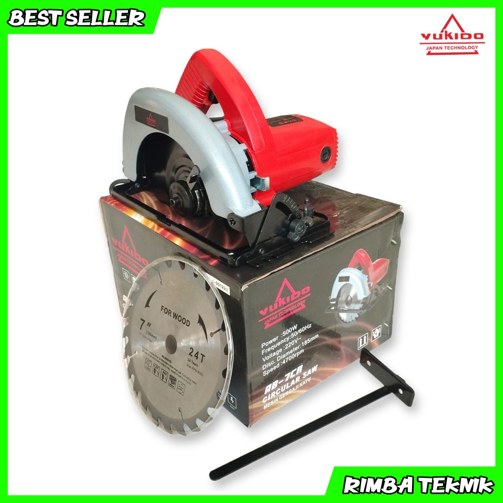 YUKIDO circular saw mesin gergaji kayu listrik 7 inch free mata sirkler 7x24T Terbaik