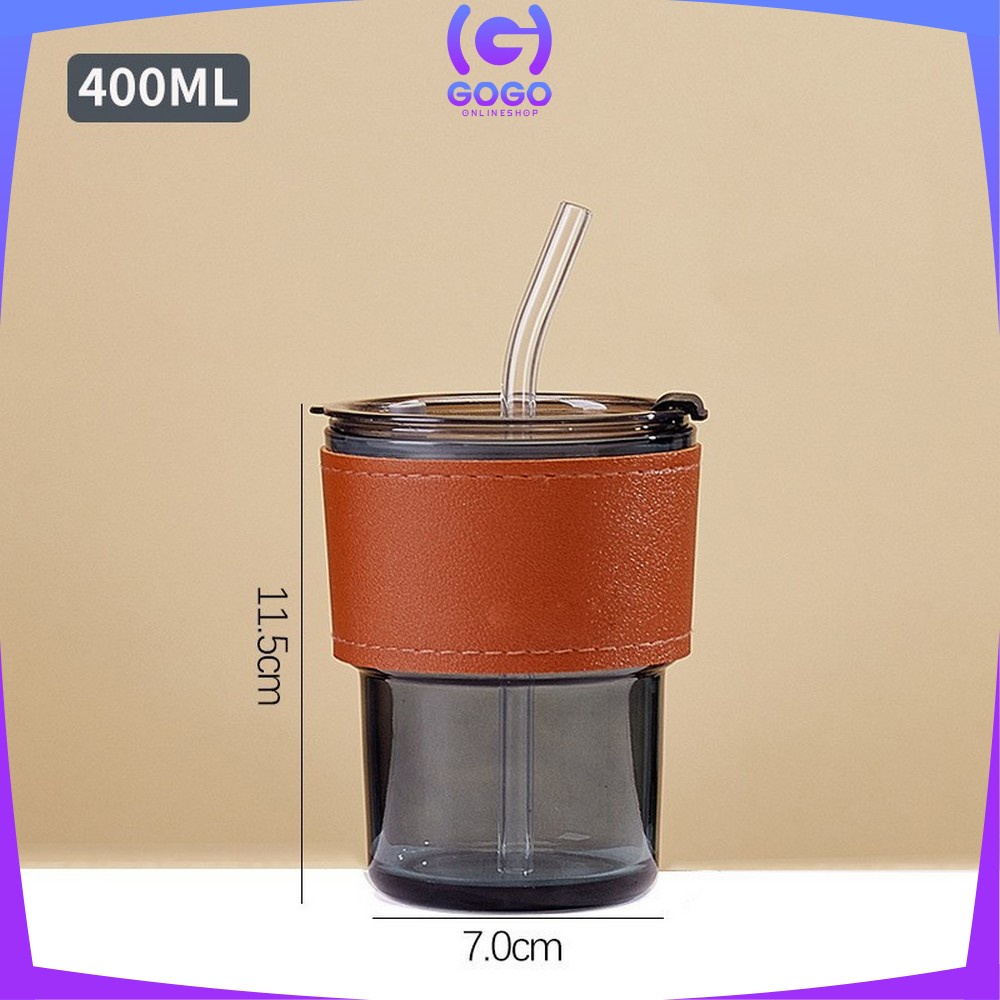 SN-C742 Tumbler Minum Aesthetic Gelas Minum Transparan 400ML dengan Sedotan / Bottle Cup Cangkir Kaca Anti Panas