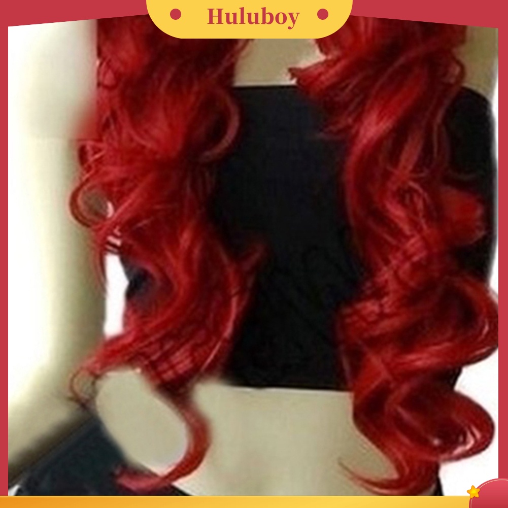 Wig Rambut Ekstensi Model Panjang Keriting Warna Wine Red Untuk Wanita