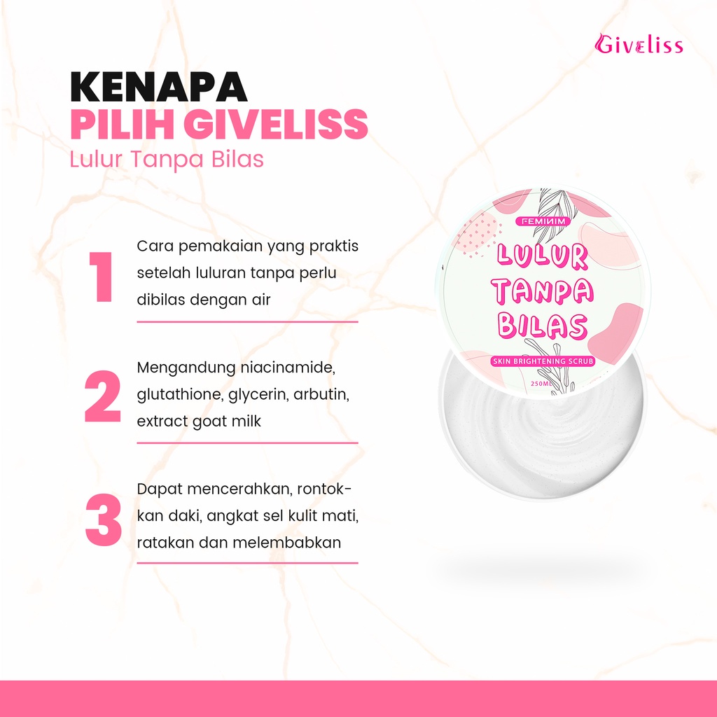 Giveliss Feminim Lulur Mandi Tanpa Bilas Air dengan Aroma Cherry Blossom Organik Pemutihan