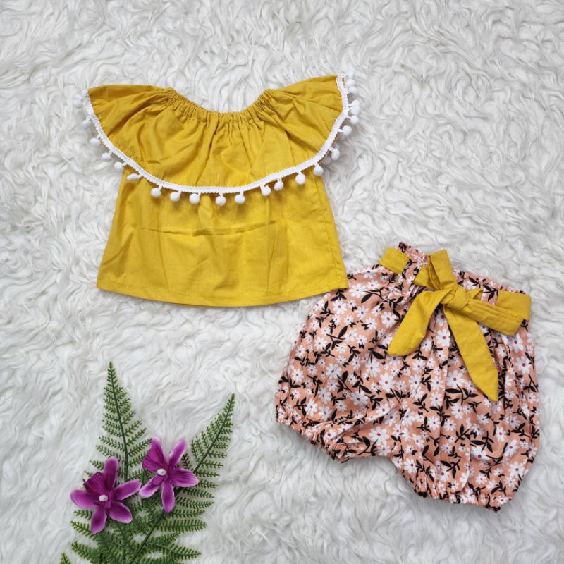 baju bayi perempuan Set celana pompom