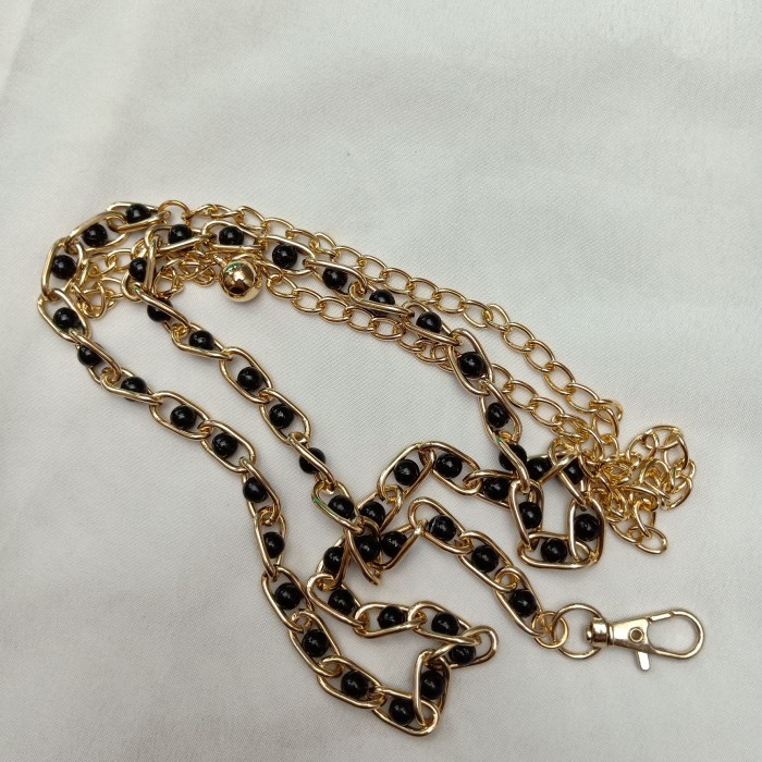 Ikat Pinggang Wanita Ikat Pinggang Belt Rantai Mutiara - Aksesoris Wanita Fashion Korea - pearl blac