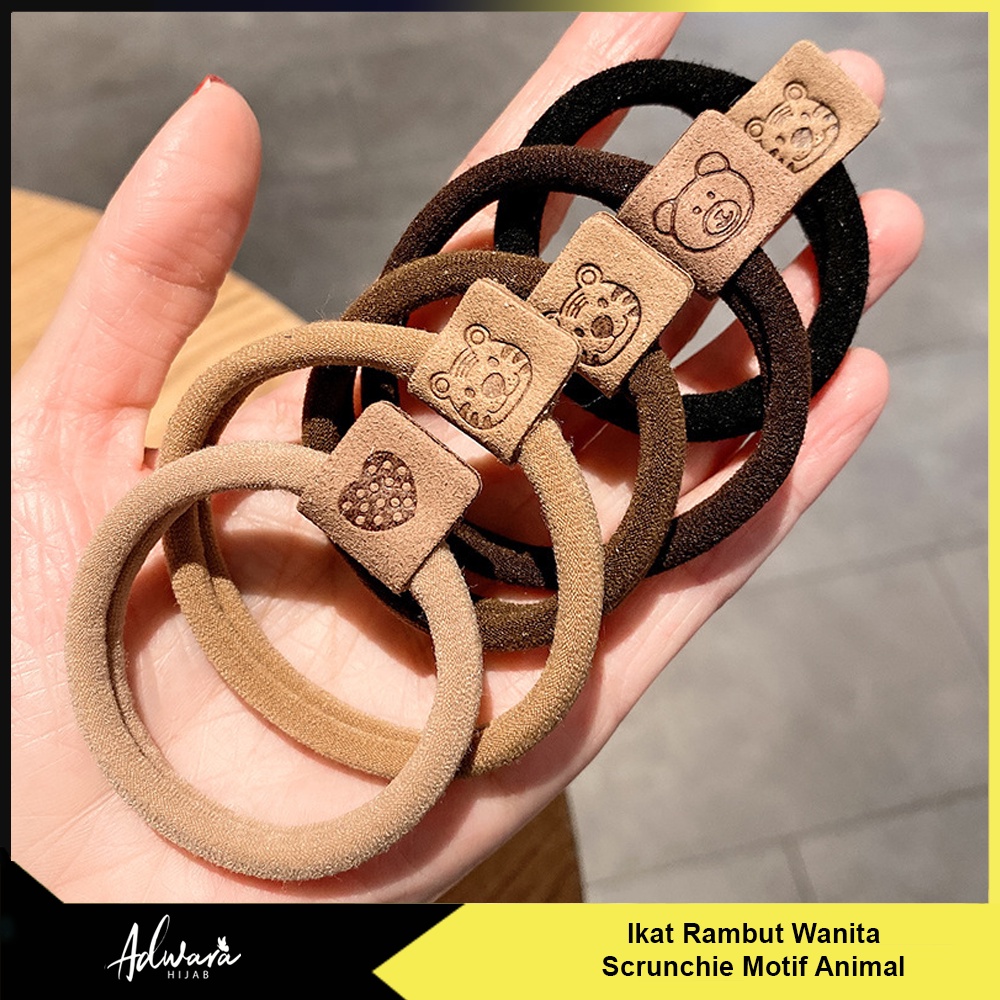 Ikat Rambut Scrunchie Motif Animal / Kunciran Rambut Wanita Gaya Fashion Jepang
