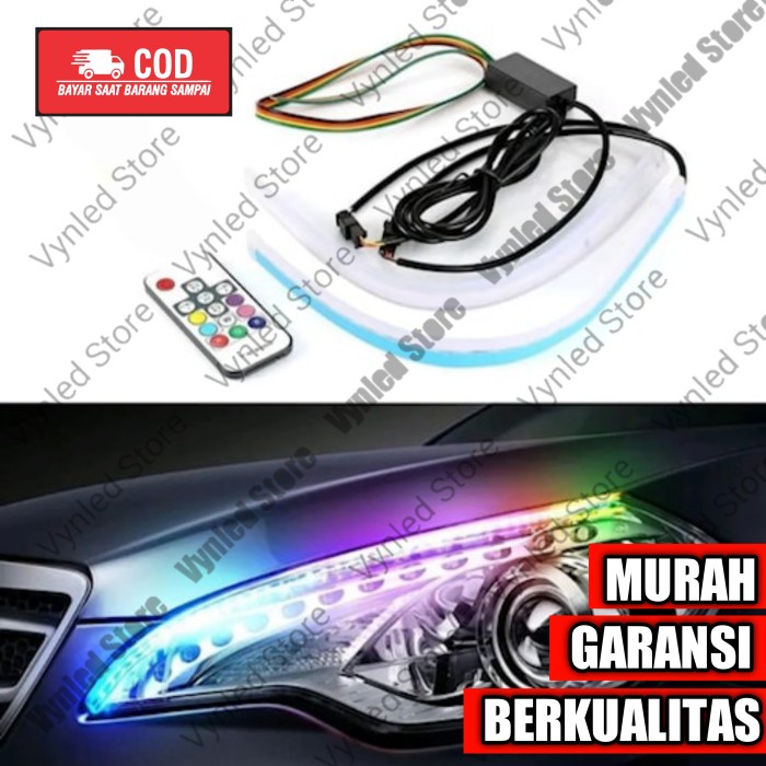 Lampu alis strip Led running sein 30 cm RGB pakai remot 12 volt