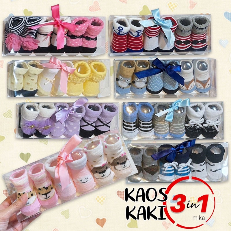 Kaos kaki set mika isi 3 kk13bg - kaos kaki bayi usia 0-6 bulan