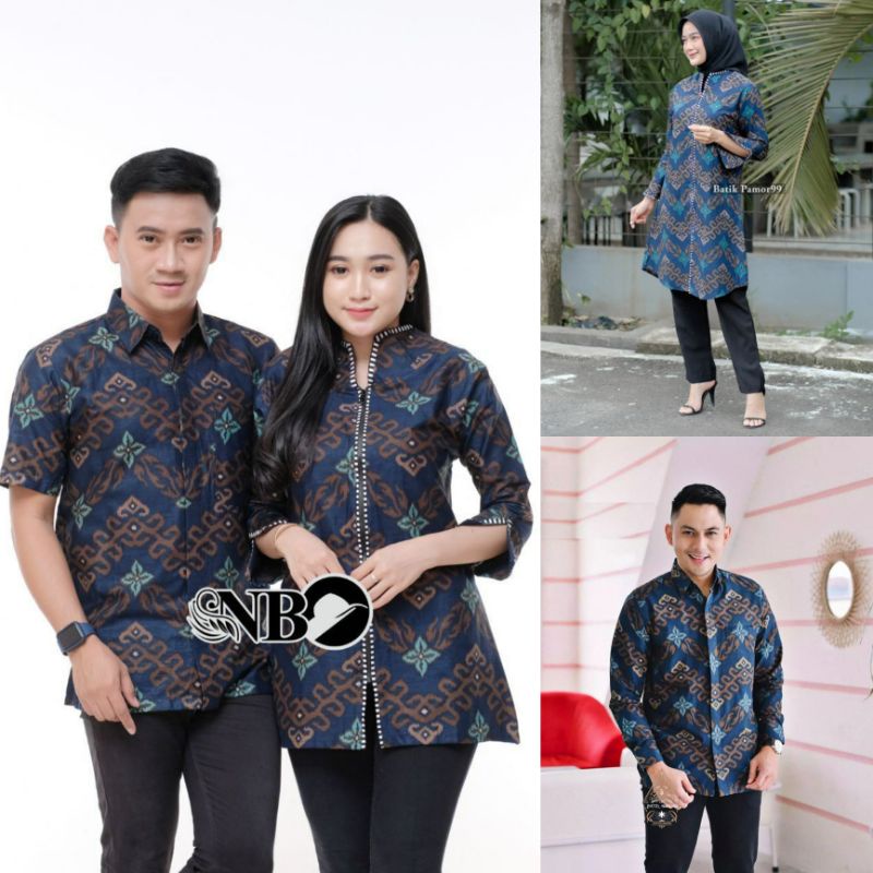 Size M L XL XXL XXXL Batik Couple Motif Songket Navy Atasan Batik Wanita Tunic Zipper Depan Blouse Z