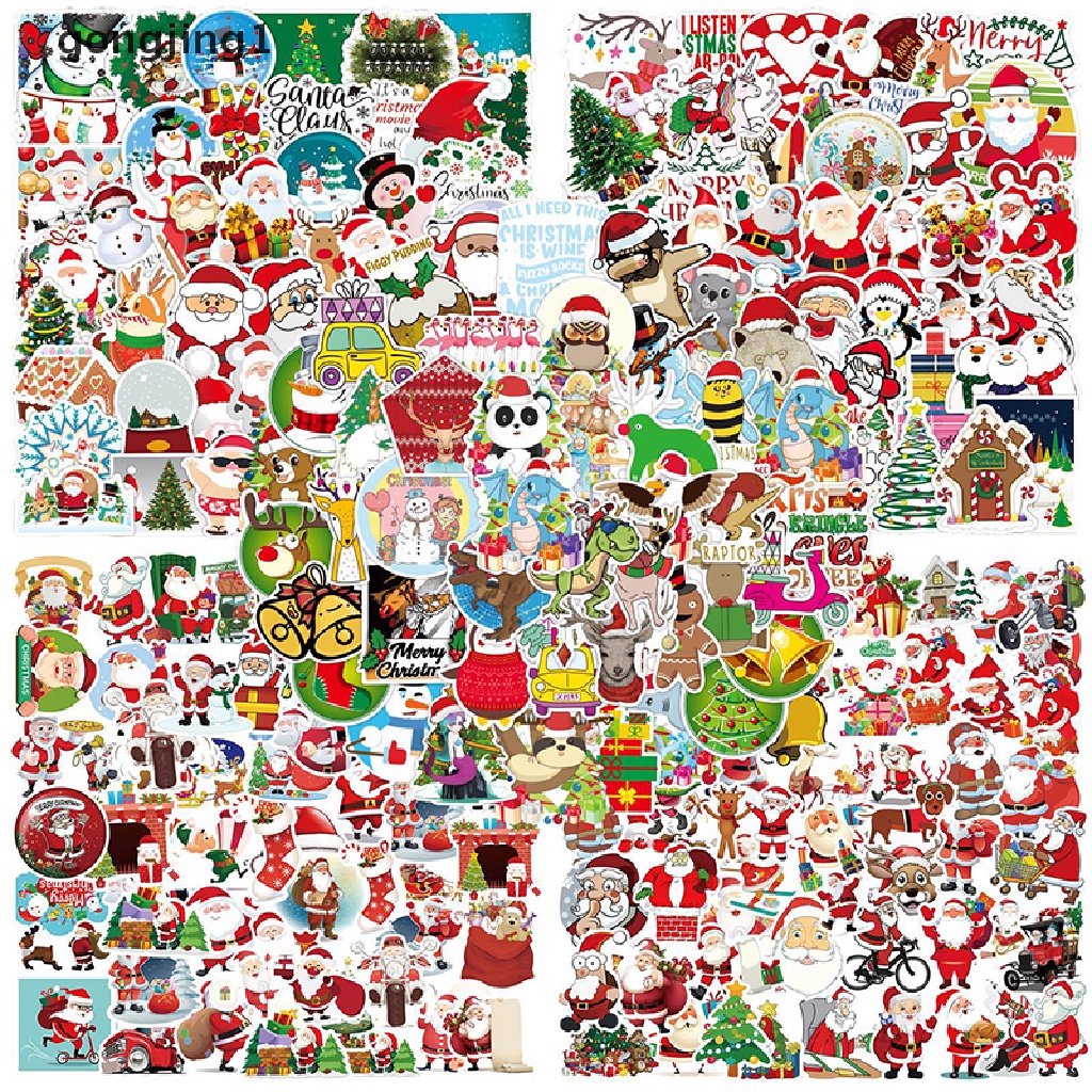 Ggg 50Pcs /bag Kartun Lucu Santa Claus Natal Graffiti Stiker Skuter Laptop Gitar Skateboard Koper Bagasi Tahan Air Tahun Baru Dekorasi Decals ID