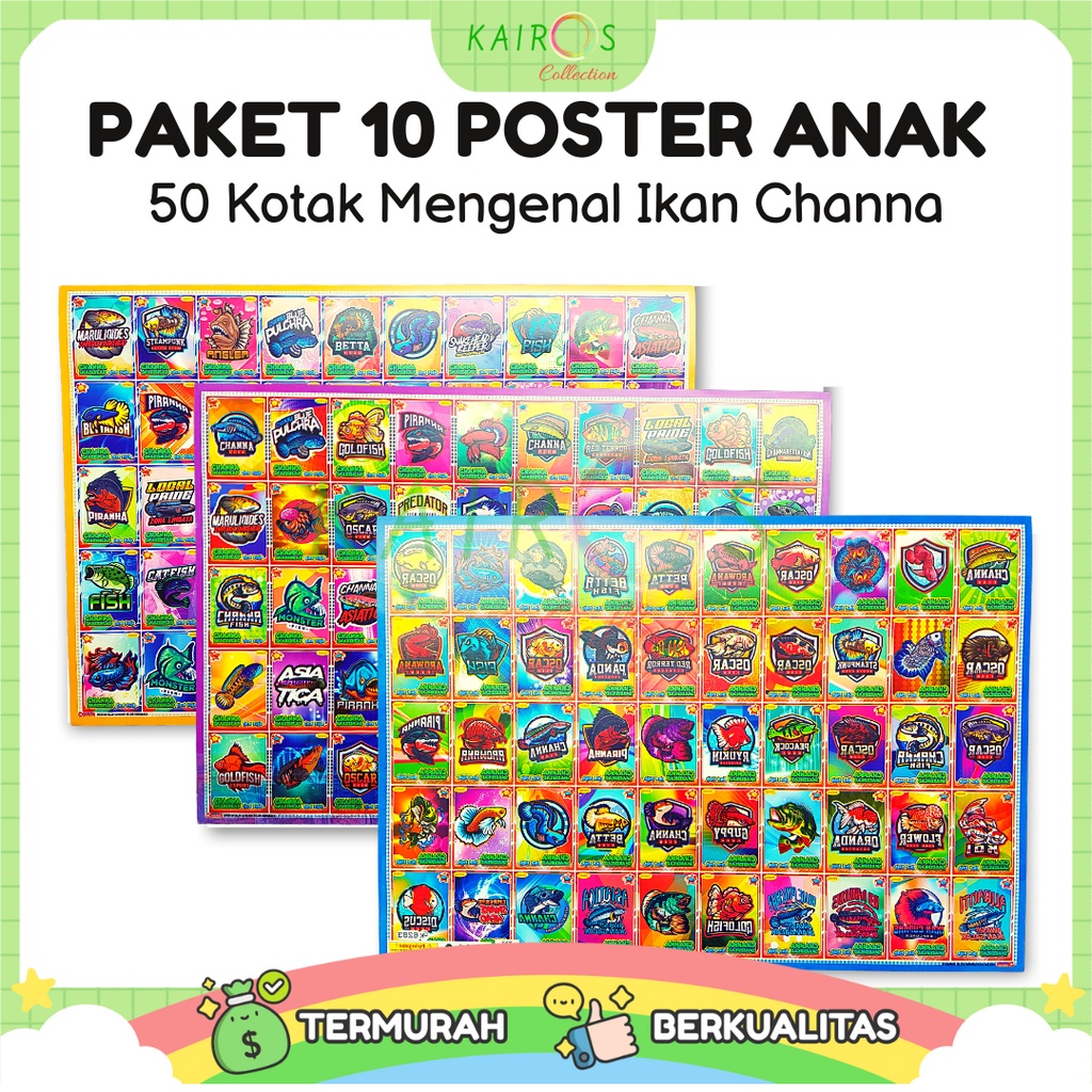 Paket 10 Poster Edukasi 50 Kotak Motif Ikan Channa