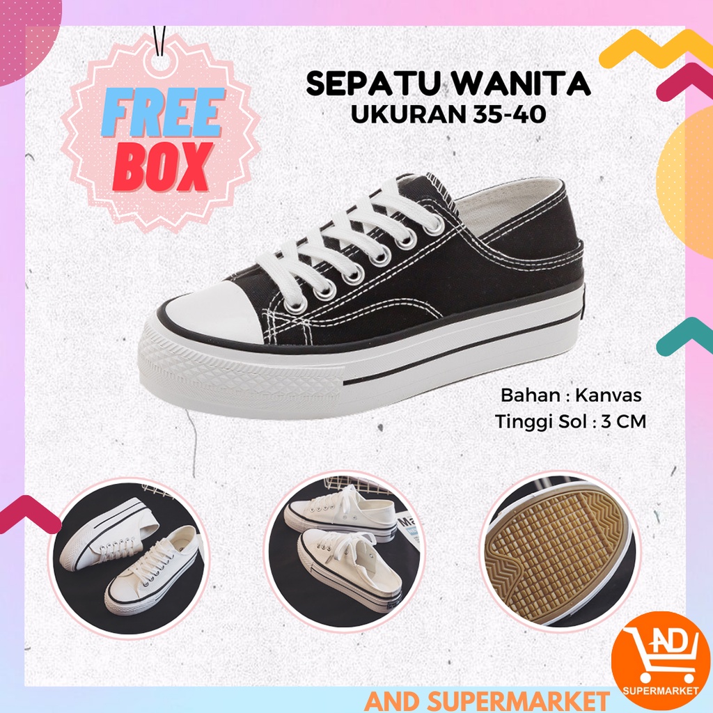 AND / COD / Sepatu Sneakers Wanita Import Sepatu Casual Perempuan Sneakers Kanvas Wanita Tali Sepatu Jalan Cewek Slip On SPT-45