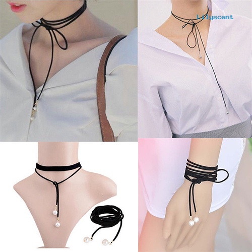 [LS] Wanita Gothic Retro Velvet Cord Choker Liontin Boho Rantai Panjang DIY Kalung