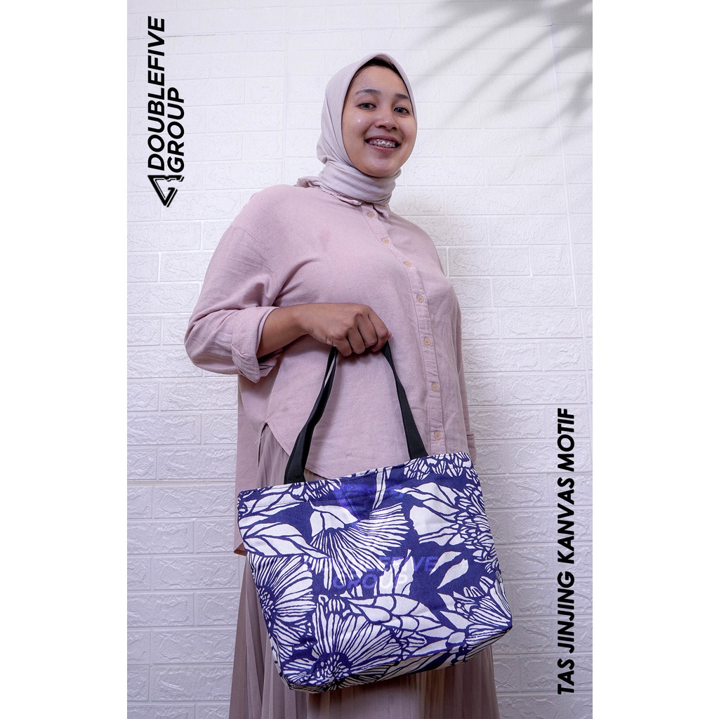 TAS JINJING HANDBAG - TAS MUKENA - TAS MAKEUP BAHAN KANVAS MOTIF