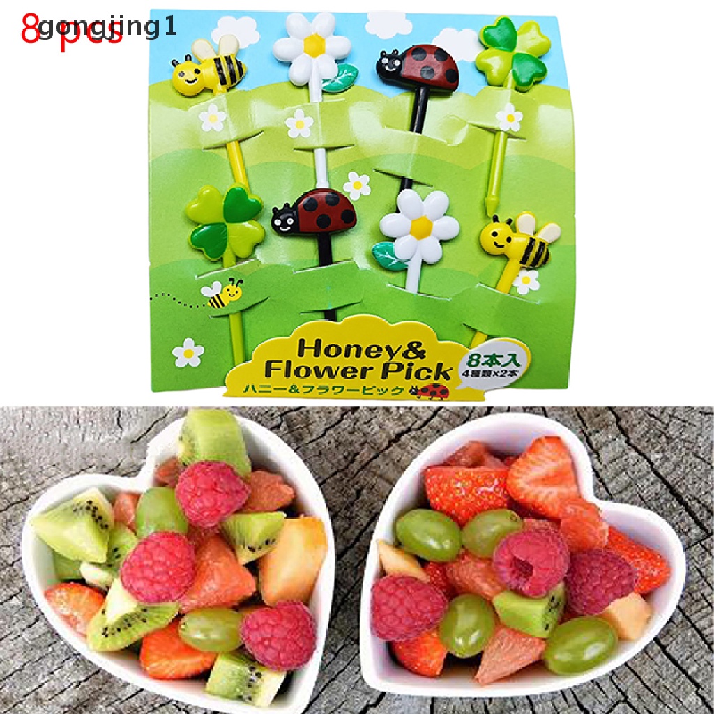 Ggg 8pcs /set Mini Kartun Lebah Buah Garpu Anak Snack Dessert Picks Tookpick Bekal ID