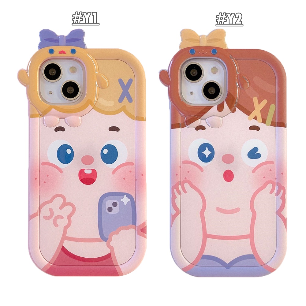 Vivo Y02 V25e Y16 Y35 Y15s Y22 Y21 Y12 Y20 Y12i Y11 Y15 Y02s Y15A Y75 Y20s Y17 Y01 Y20i Y33S Y30 Y91C Y51 Creative Bow Monster Lens Case Kartun Korea Gadis Lucu Lembut Penutup Belakang BY