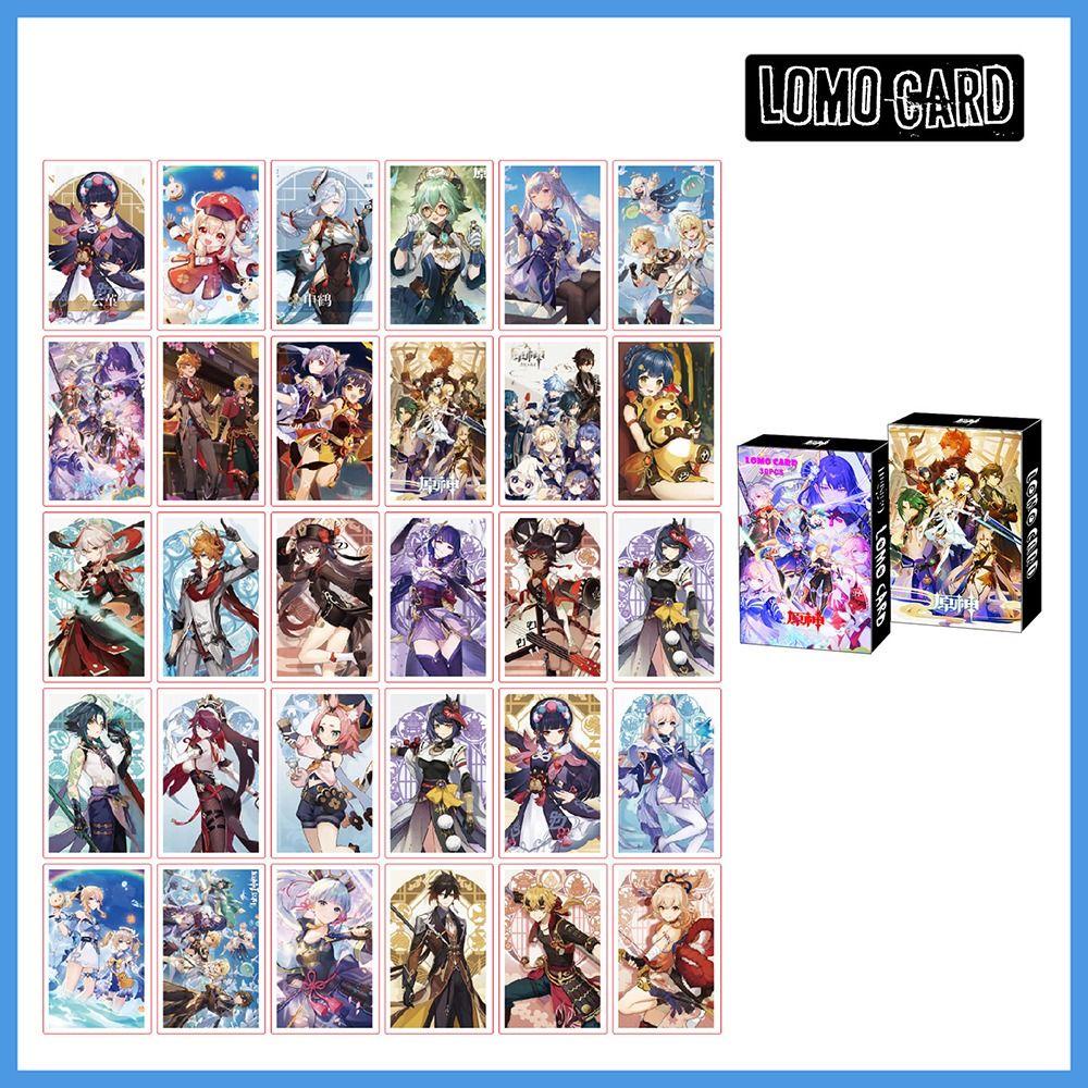 Lanfy Anime Kartu Lomo Anak 30Pcs/Set Genshin Impact Dragon Ball Black Clover Chainsaw Man Anime Postcards