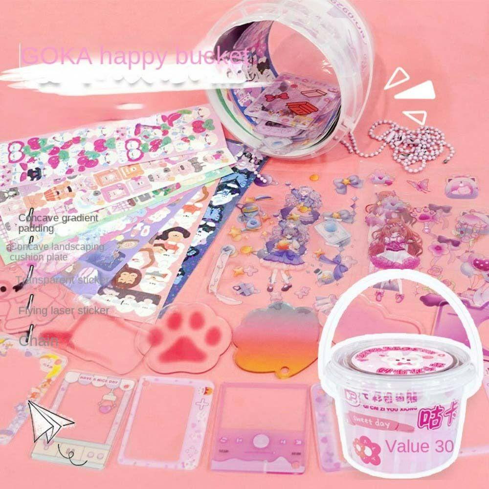 Lanfy Guka Set Lengkap Dari Barel Kreatif Mainan Stiker Handbook Tape Hand Rekening Alat Hadiah Ulang Tahun Dengan Stiker Laser Diy Buatan Tangan Dengan Goo Tray Rantai Handbook Stickers