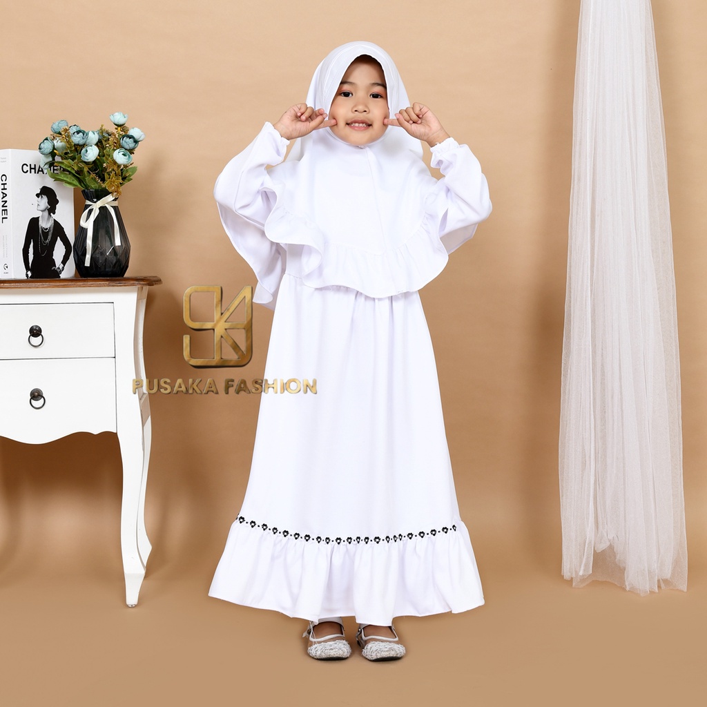 NAISYA  KIDS  baju  gamis  anak  perempuan  muslim  pakaian  syari  set  hijab  putih khimar modern murah ADA 6 WARNA BISA BUAT ANAK 2 SAMPAI 9 TAHUN fashion muslim kid warna putih hitam wardah moca lilac bata gaun anak muslim long dress mengaji manasik