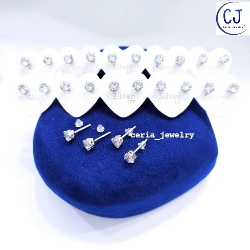 Anting tusuk Perak Asli Silver Wanita 925 Lapis Emas Putih Model Desi 0,5 gram - Perhiasan Perak Wanita