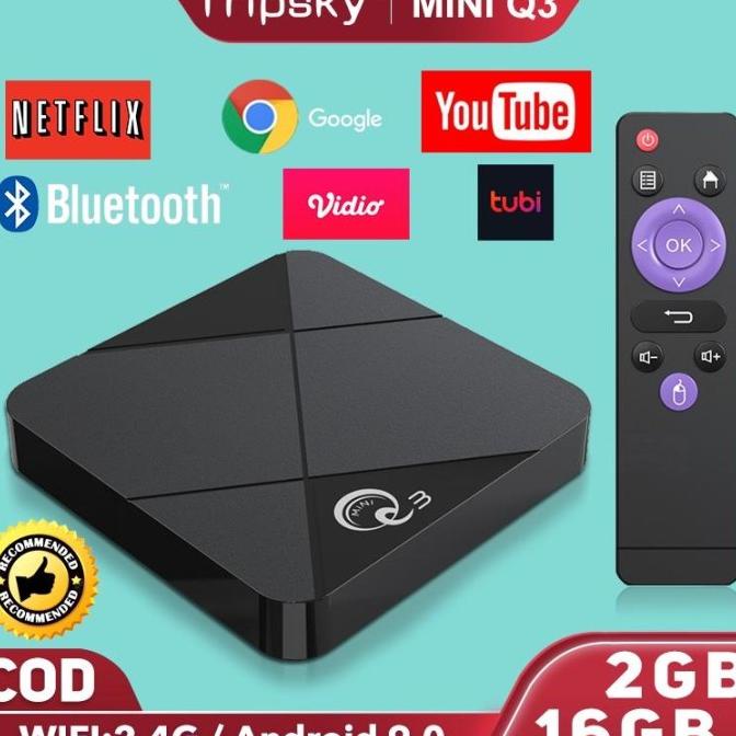 [Tripsky] Android Tv Box RAM2+16GB MiniQ3 Android9 Smart tv box 2.4G