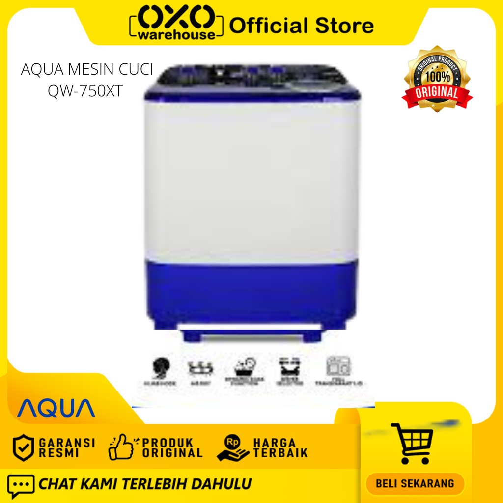 AQUA Mesin Cuci QW-750XT 2 Tabung 7Kg Low Watt Garansi Resmi